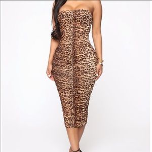 NWT Fashion Nova Leopard Strapless Midi Dress